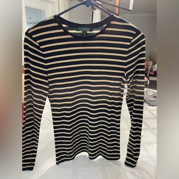 Ralph Lauren Tops - Ralph Lauren black with gold stripes women’s top long sleeves.